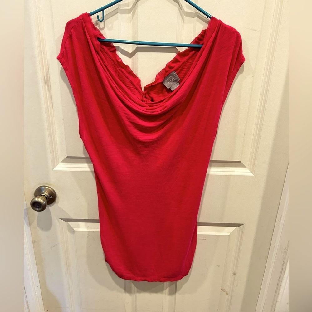 Vanessa Virginia Anthropologie Pink Drape Neck Ruffle Hem Tunic Top Medium